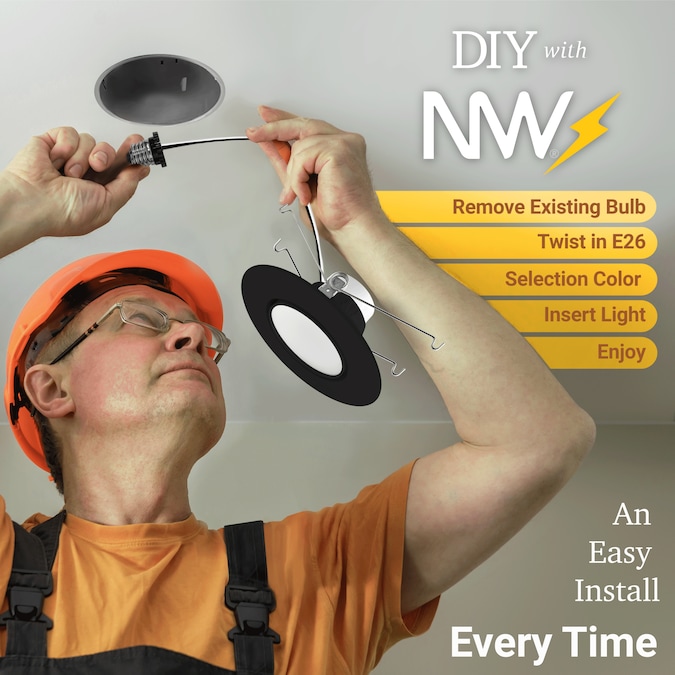 NUWATT 2700K-5000K Gimbal Retrofit 5/6"-in Black 6-in 1200-Lumen Switchable Round Dimmable LED Canned Shower Recessed Downlight (6-Pack) - Image 9