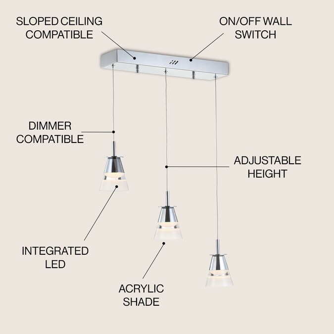 JONATHAN Y 3-Light Chrome/Clear Glam Cone LED Medium Hanging Pendant Light - Image 2
