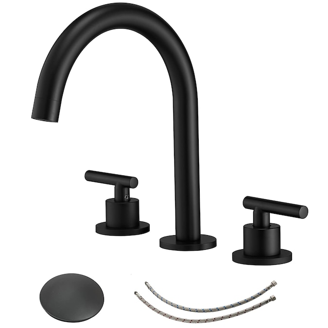 BWE Matte Black Widespread 2-Handle WaterSense Bathroom Sink Faucet with Drain