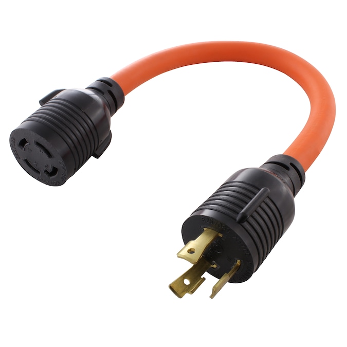 AC WORKS 1.5ft NEMA L5-30P to NEMA L14-30R 30-Amp 3-wire To 4-wire Grounding Single To Single Orange Basic Flexible Adapter