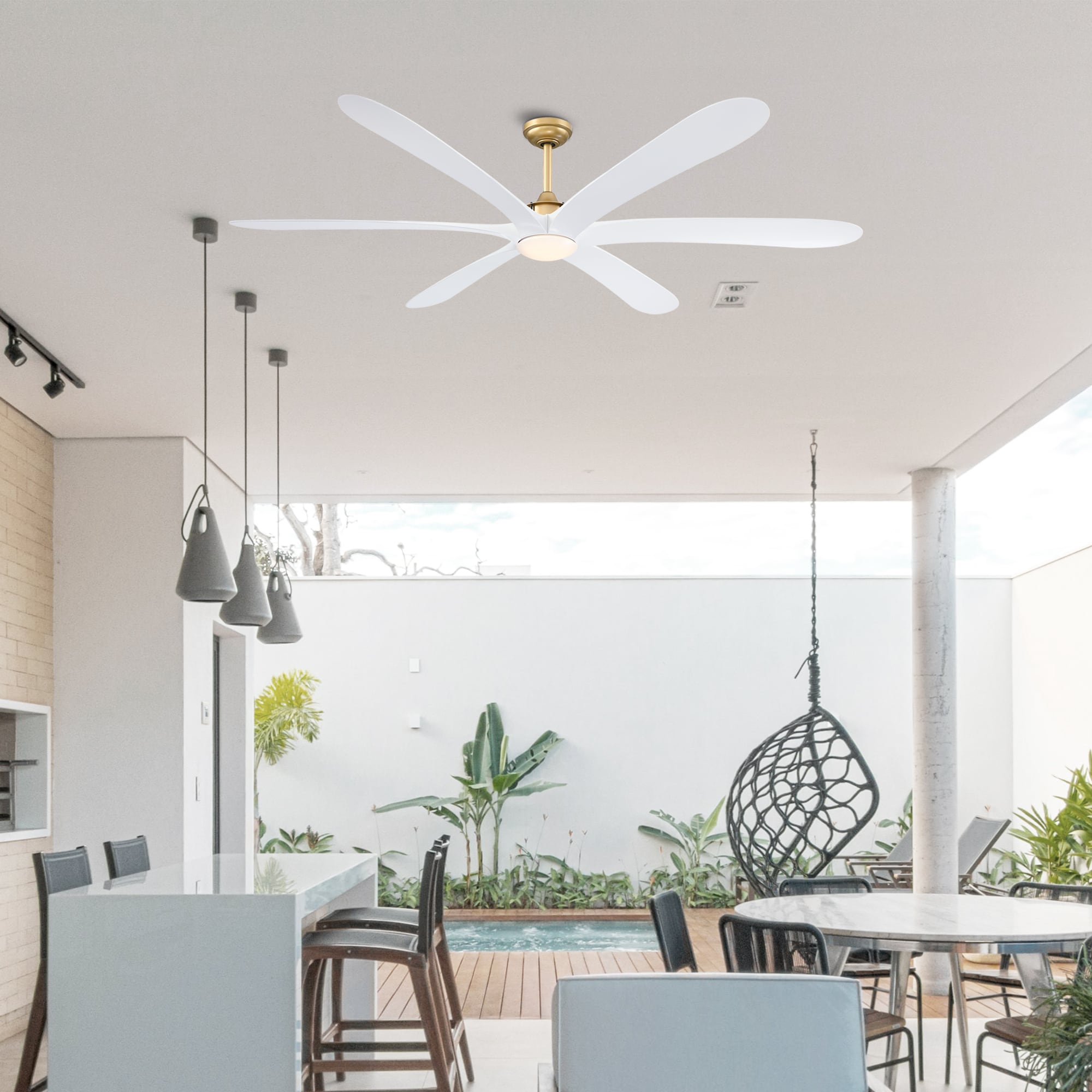 72-in Integrated LED Outdoor Gold with White Blades Ceiling Fan With Light - Remote Included ( 6 -Blade )