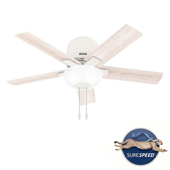 Hunter Fitzgerald 44-in Matte White with Bleached Alder Blades LED Indoor Flush Mount Ceiling Fan with Light (5-Blade)