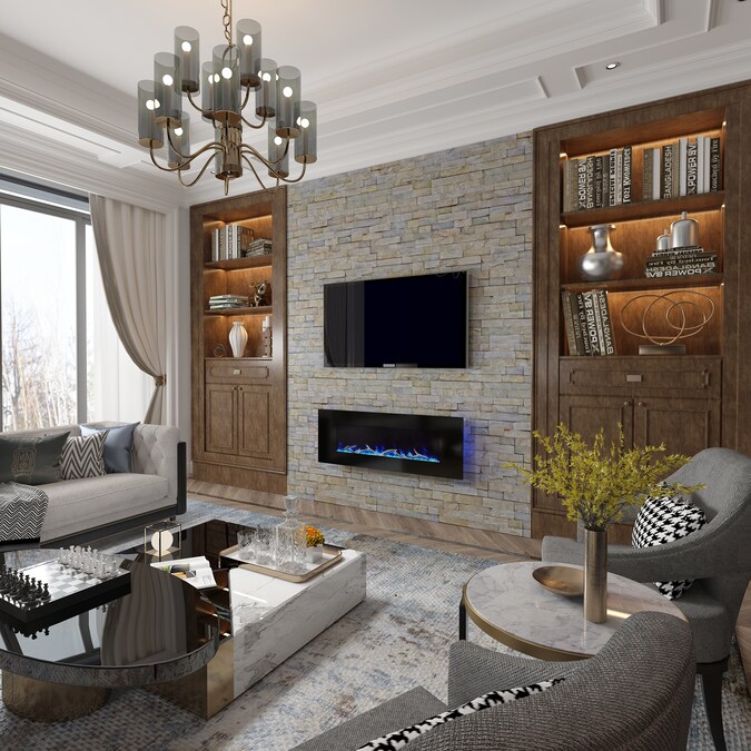 Mondawe 50-in W Black Fan-forced Wall-mount Electric Fireplace with Remote Control Included - Image 12