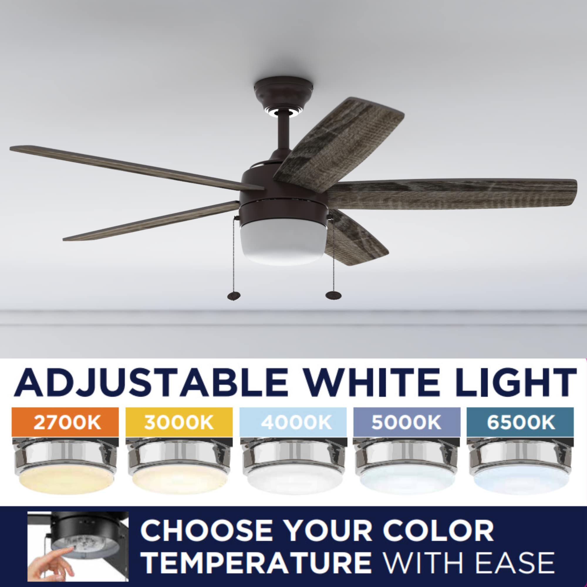 Becca 44-in Color-Changing Bronze with Mocha/Cocoa Blades Ceiling Fan With Light ( 5 -Blade ) - Image 4