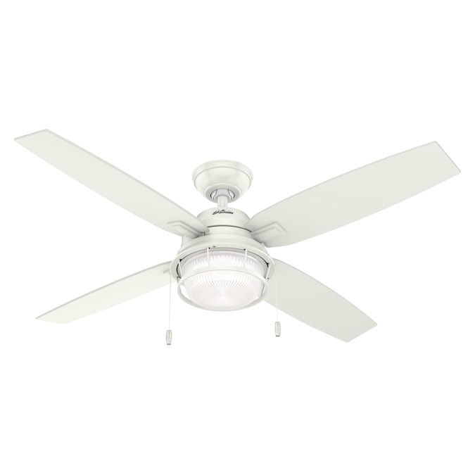 Hunter Ocala 52-in Fresh White with Washed Walnut/Fresh White Blades LED Indoor/Outdoor Ceiling Fan with Light (4-Blade)