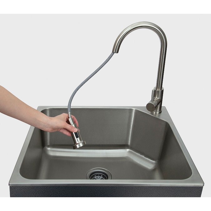 Presenza 24.1-in x 21.3-in 1-Basin Brushed Steel Drop-In Utility Tub with Faucet - Image 7