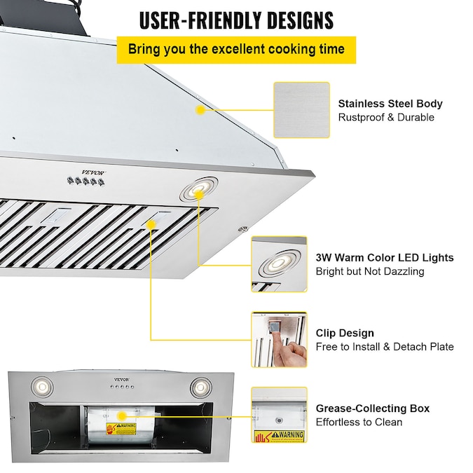 VEVOR Insert Range Hood 3-Speed 36-in 800-CFM Ducted 201 Stainless Steel Under Cabinet Range Hoods Undercabinet Mount with Charcoal Filter - Image 7