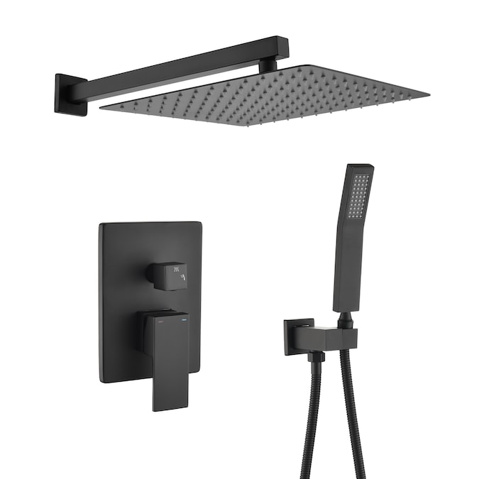 WELLFOR Matte Black 10-in Waterfall Dual Head Built-In Shower Faucet System with 2-way Diverter (Pressure-balanced Valve Included)