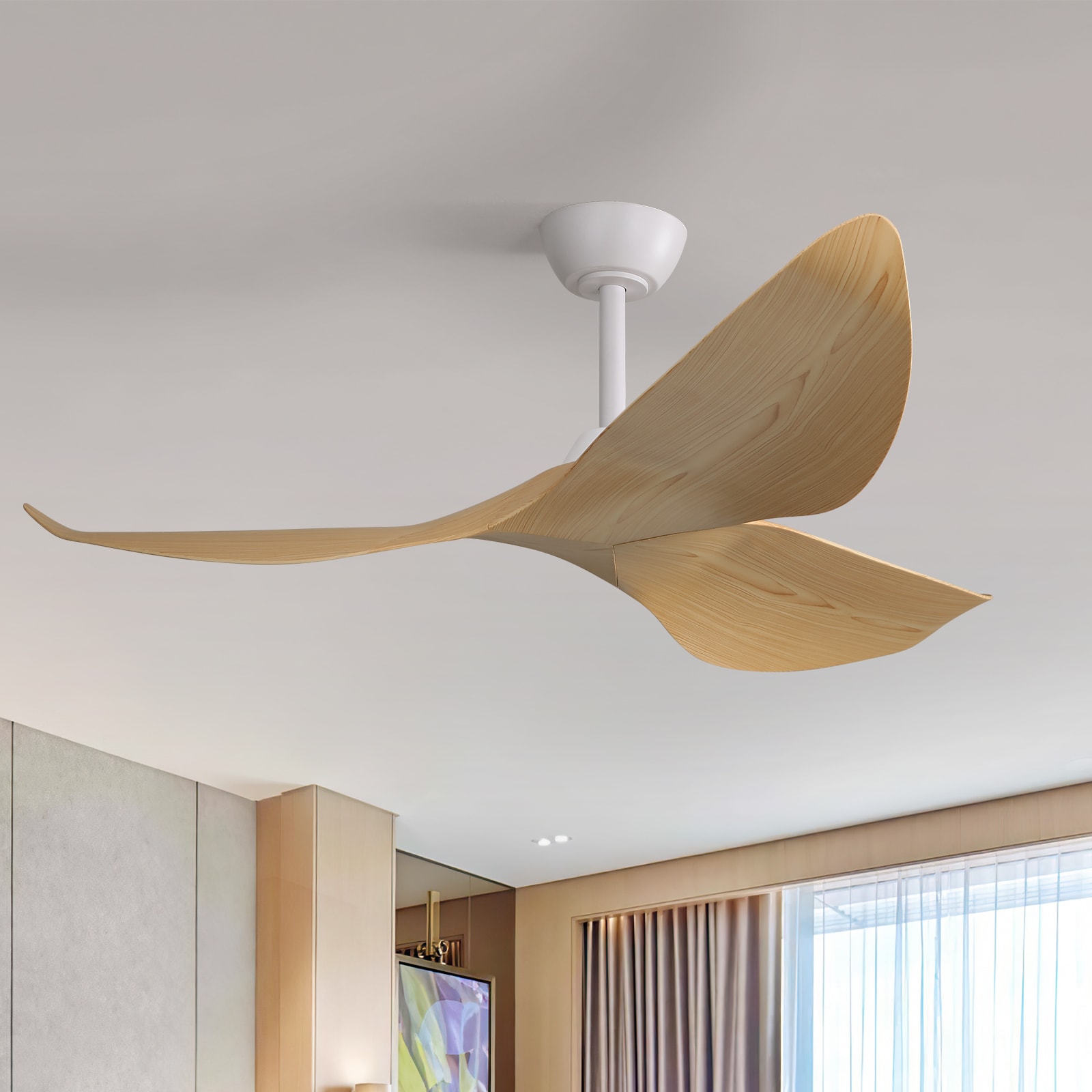 Ayris 52-in Outdoor White with Light wood color Blades Ceiling Fan and Remote ( 3 -Blade )