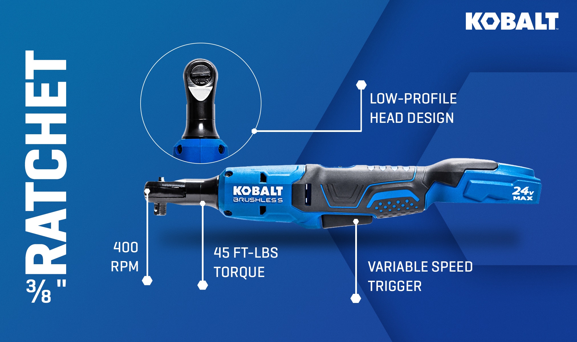 24-volt Variable Speed Brushless 3/8-in Drive Cordless Ratchet Wrench - Image 3