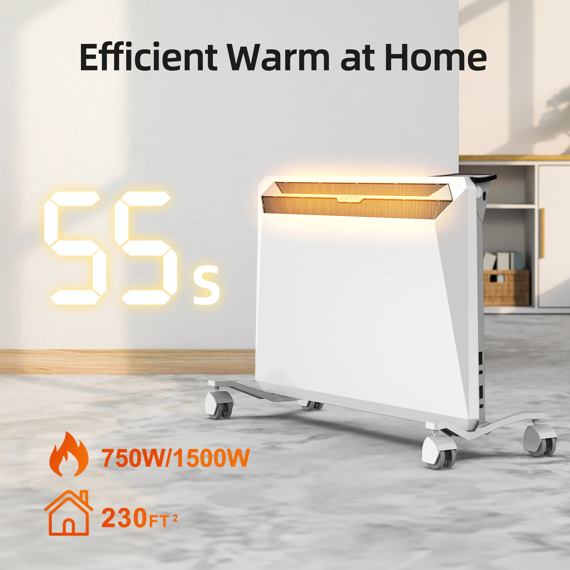 Up to 1500-Watt Convection Wall Mount Indoor Electric Space Heater with Thermostat - Image 4