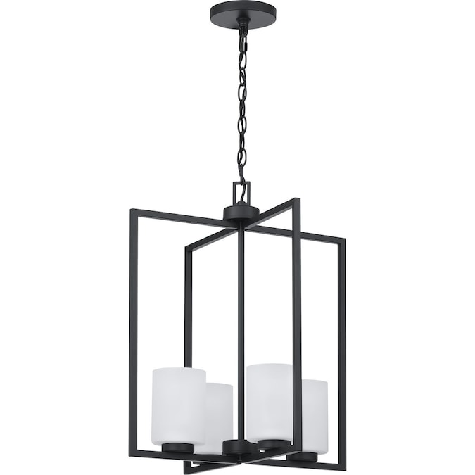 Progress Lighting Rexington 4-Light Matte Black Modern/Contemporary Etched Glass Cylinder Medium Hanging Pendant Light
