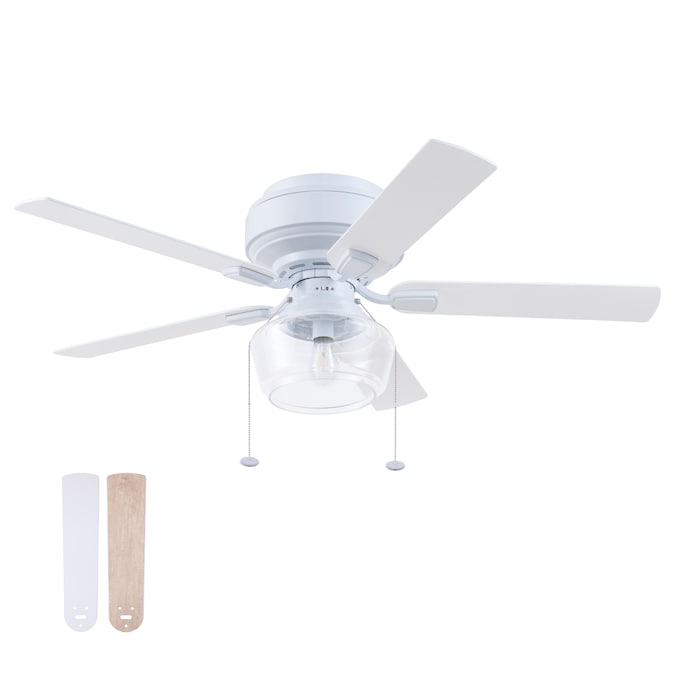 Prominence Home MaCenna 52-in White with White/Light Barnwood Blades LED Indoor Flush Mount Ceiling Fan with Light (5-Blade)
