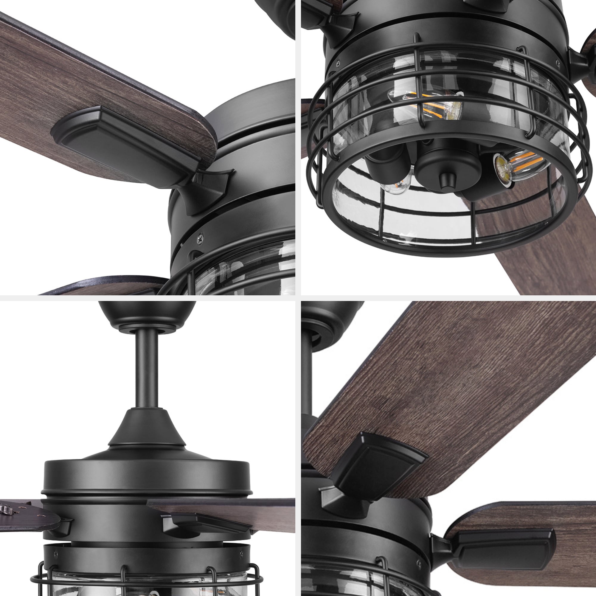 Lindholm 52-in Outdoor Matte Black with Mocha/Espresso Blades Ceiling Fan With Light - Remote Included ( 5 -Blade ) - Image 7