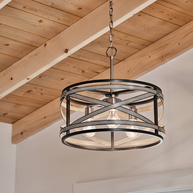 Kichler Stetton 3-Light Anvil Iron Farmhouse Drum Medium Hanging Pendant Light