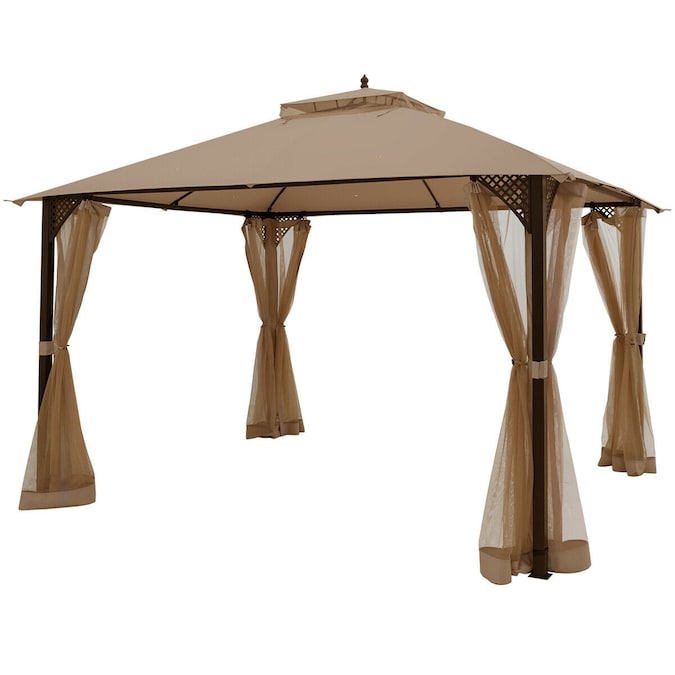 Forclover 10-ft x 12-ft Gazebo Rectangle Brown Metal Polyester Roof Semi-permanent Gazebo with Screen Included