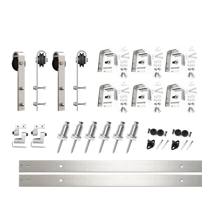 HOMACER 90-in Brushed Nickel Indoor J-strap Double Bypass Barn Door Hardware Kit