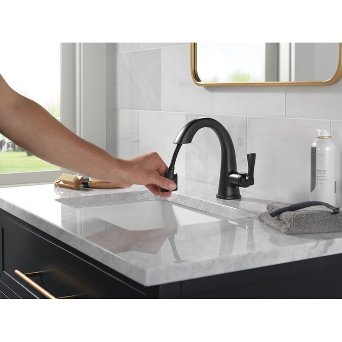 Delta Stryke Matte Black Single Hole 1-Handle WaterSense Pull-down Bathroom Sink Faucet with Drain and Deck Plate - Image 8