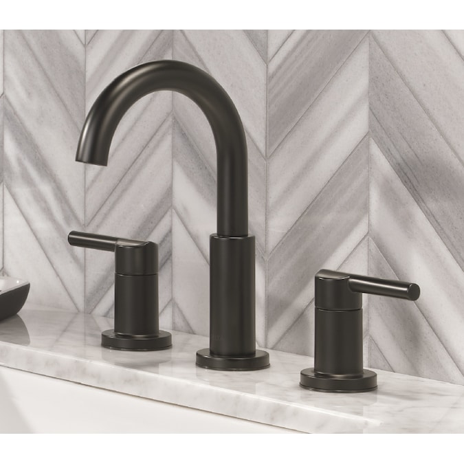 Delta Nicoli Matte Black Widespread 2-Handle WaterSense Bathroom Sink Faucet with Drain