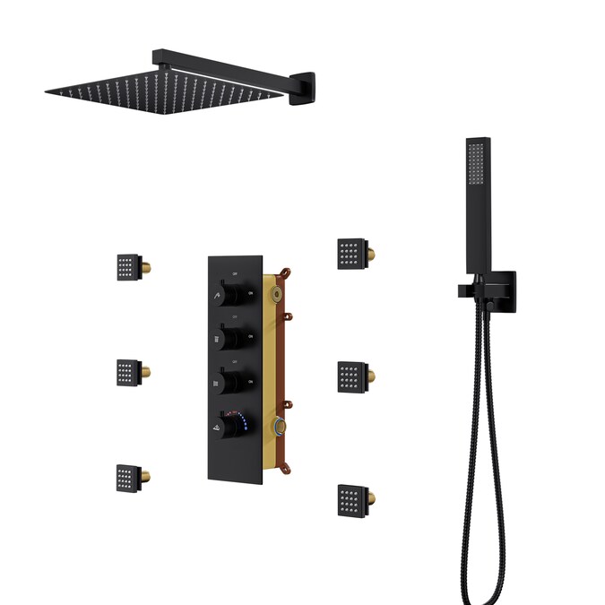 CASAINC Matte Black 12-in Built-In Shower Faucet System with 3-way Diverter (Thermostatic Valve Included)