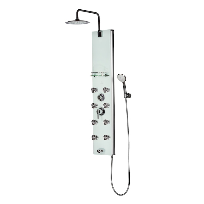PULSE White Glass with Chrome Fixtures 9.5-in Dual Head Shower Panel System with 4-way Diverter (Valve Included)