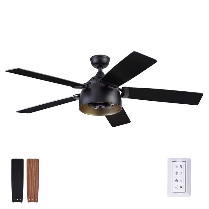 Prominence Home Octavia 52-in Matte Black with Matte Black, Walnut Blades LED Indoor Ceiling Fan with Light and Remote (5-Blade)