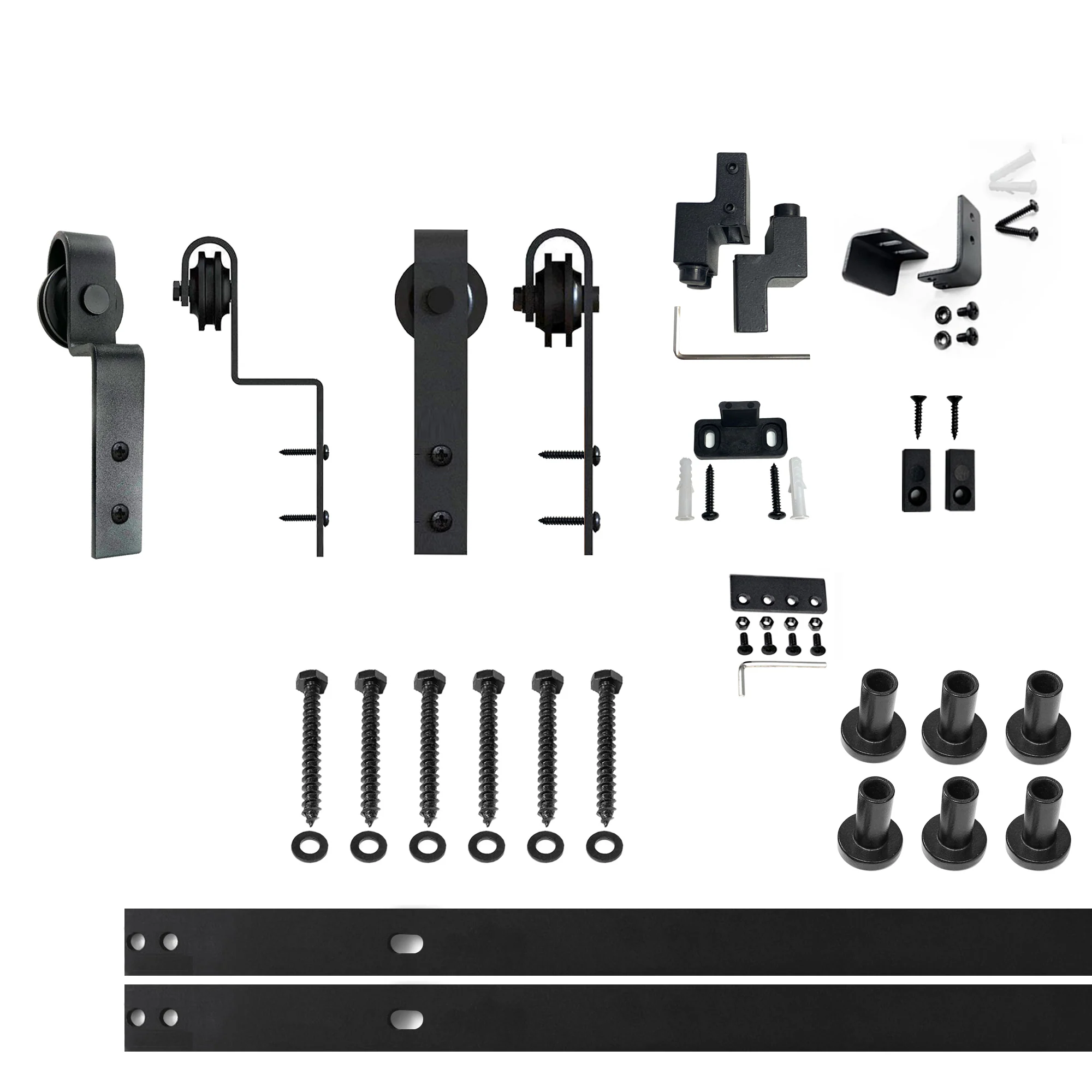 90-in Rustic black Black Indoor J-strap Double bypass Barn door hardware kit