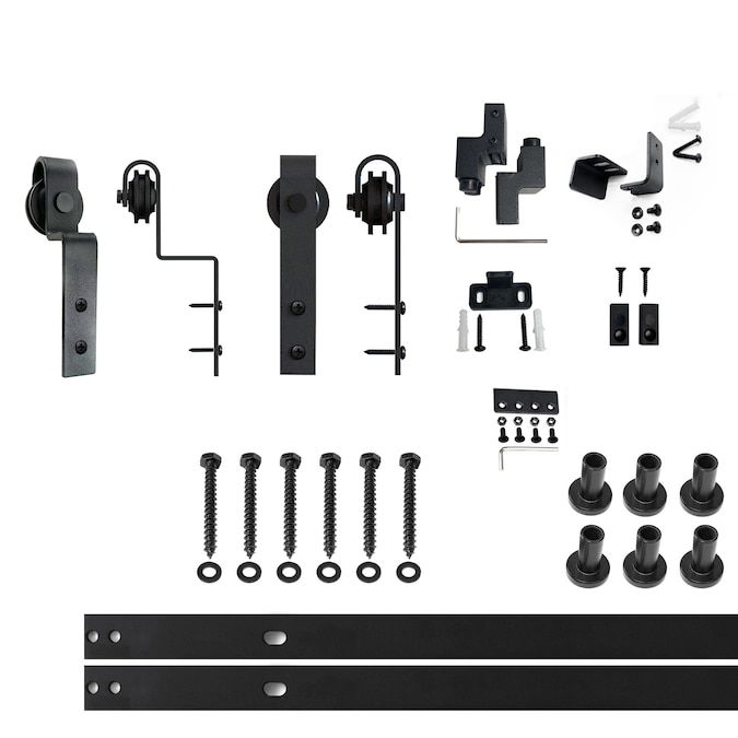 HOMACER 96-in Rustic Black Indoor J-strap Double Bypass Barn Door Hardware Kit