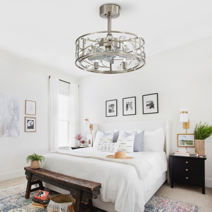 Breezary Fandelier 20-in Nickel with Silver Blades Indoor/Outdoor Cage Ceiling Fan with Light and Remote (5-Blade) - Image 4