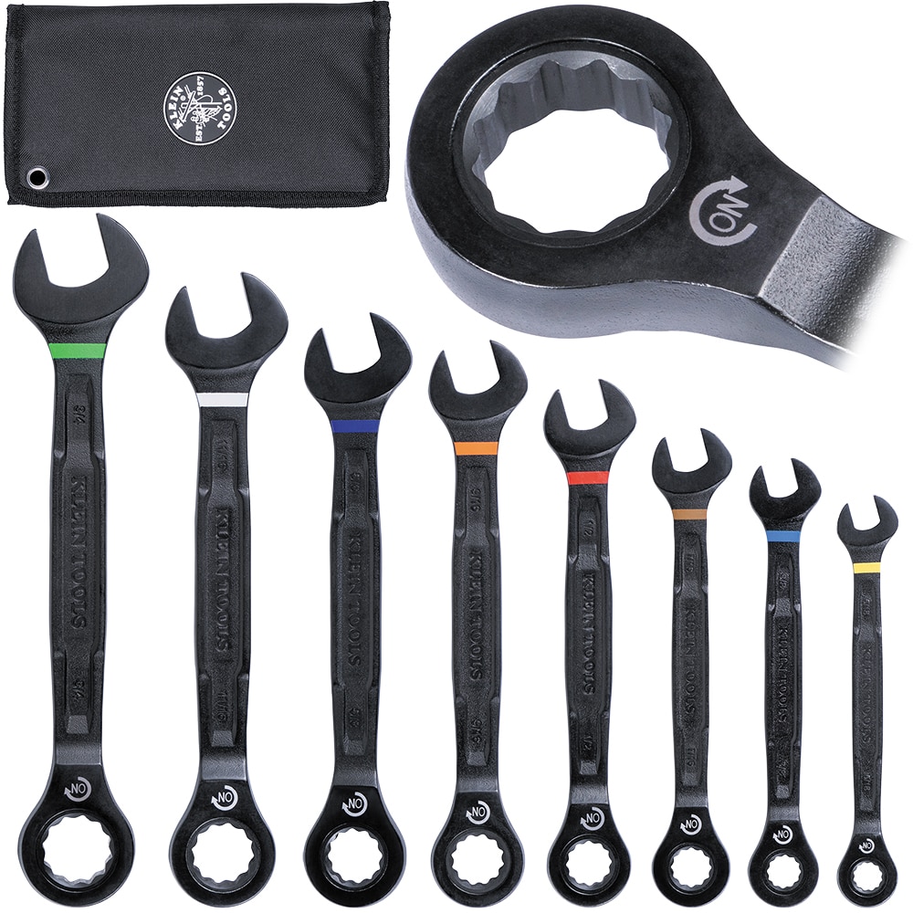 90-Tooth Ratcheting Combo Wrench Set, SAE, 8-Piece