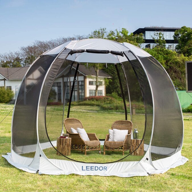 Alvantor 10-ft x 10-ft 4-6 Person Pop Up Screened Gazebo Screen House Hexagon Beige Fabric Polyester Roof Pop-up Gazebo