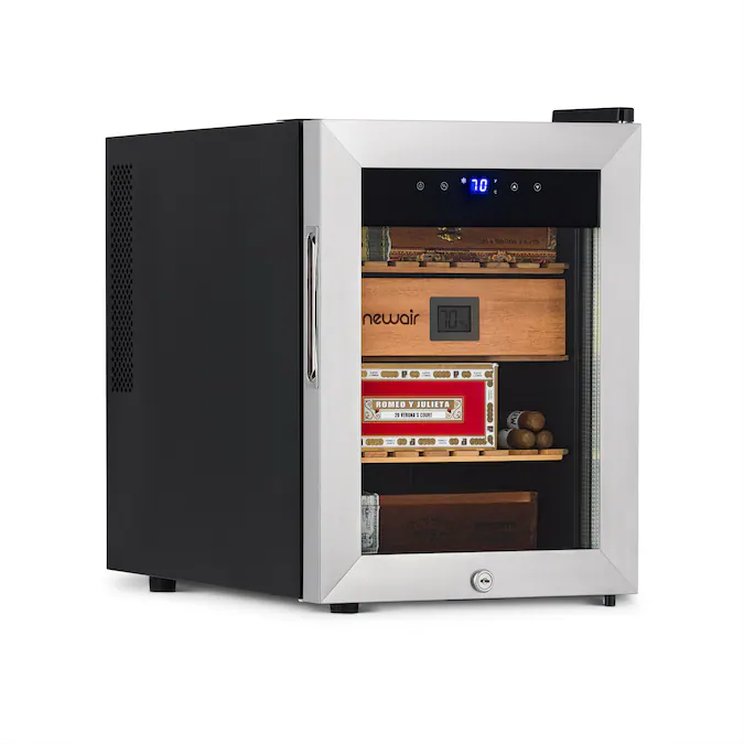 NewAir 18.5-in x 13.6-in x 19.3-in Stainless Steel Freestanding Table Humidor with Digital Hygrometer (Holds 250 Cigars)