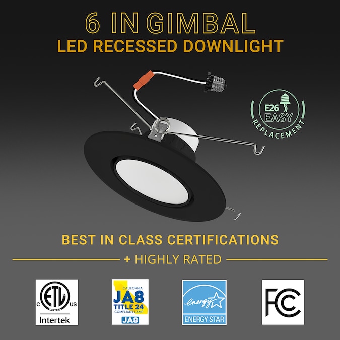 NUWATT 2700K-5000K Gimbal Retrofit 5/6"-in Black 6-in 1200-Lumen Switchable Round Dimmable LED Canned Shower Recessed Downlight (6-Pack) - Image 3