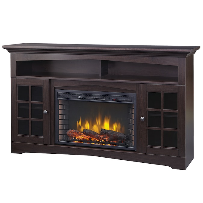 Muskoka 59-in W Espresso TV Stand with Fan-forced Flat Wall Electric Fireplace with Remote Control Included