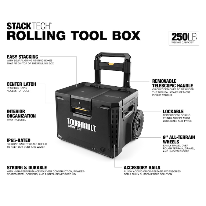 TOUGHBUILT STACKTECH 22.3-in W x 26-in H x 19.7-in D Black Plastic/Metal Rolling Tool Box - Image 2