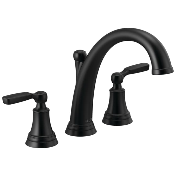 Delta Woodhurst Matte Black 2-handle Deck-mount Roman Low-arc Bathtub Faucet