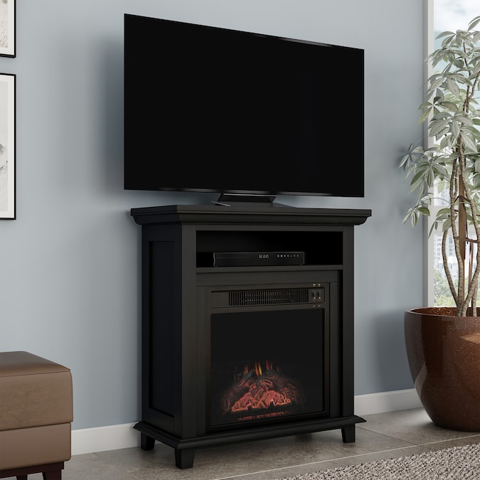 Hastings Home 27-in W Black TV Stand with LED Flat Wall Electric Fireplace with Remote Control Included