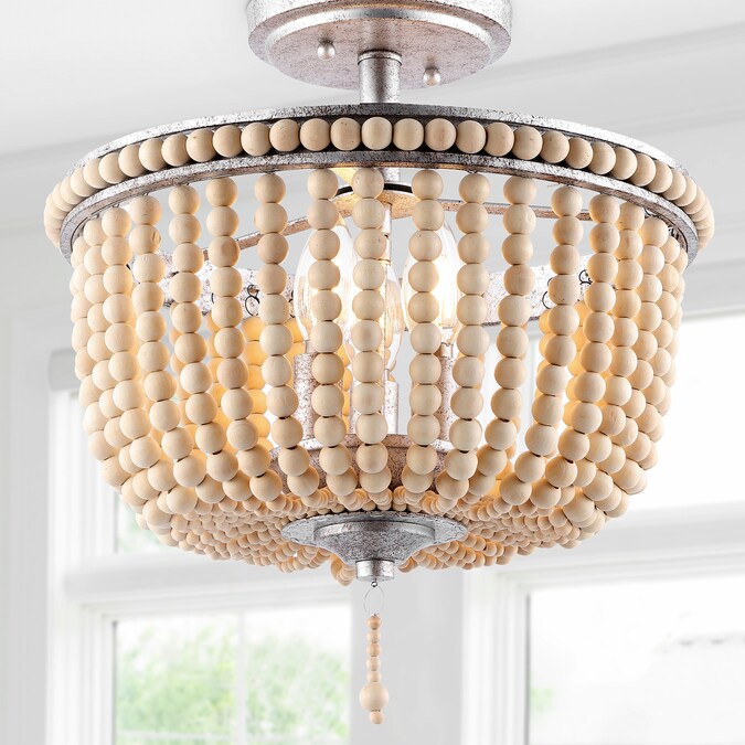 JONATHAN  Y Allie Wood Bead/Iron Bohemian Farmhouse 1-Light Antique Nickel LED Semi mount light