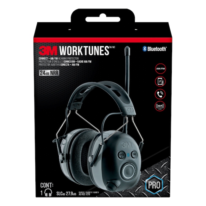 3M WorkTunes Connect + AM/FM Reusable Both Hearing Protection Earmuffs with AM/FM Radio Bluetooth Compatibility 24 dB Noise Reduction Rating