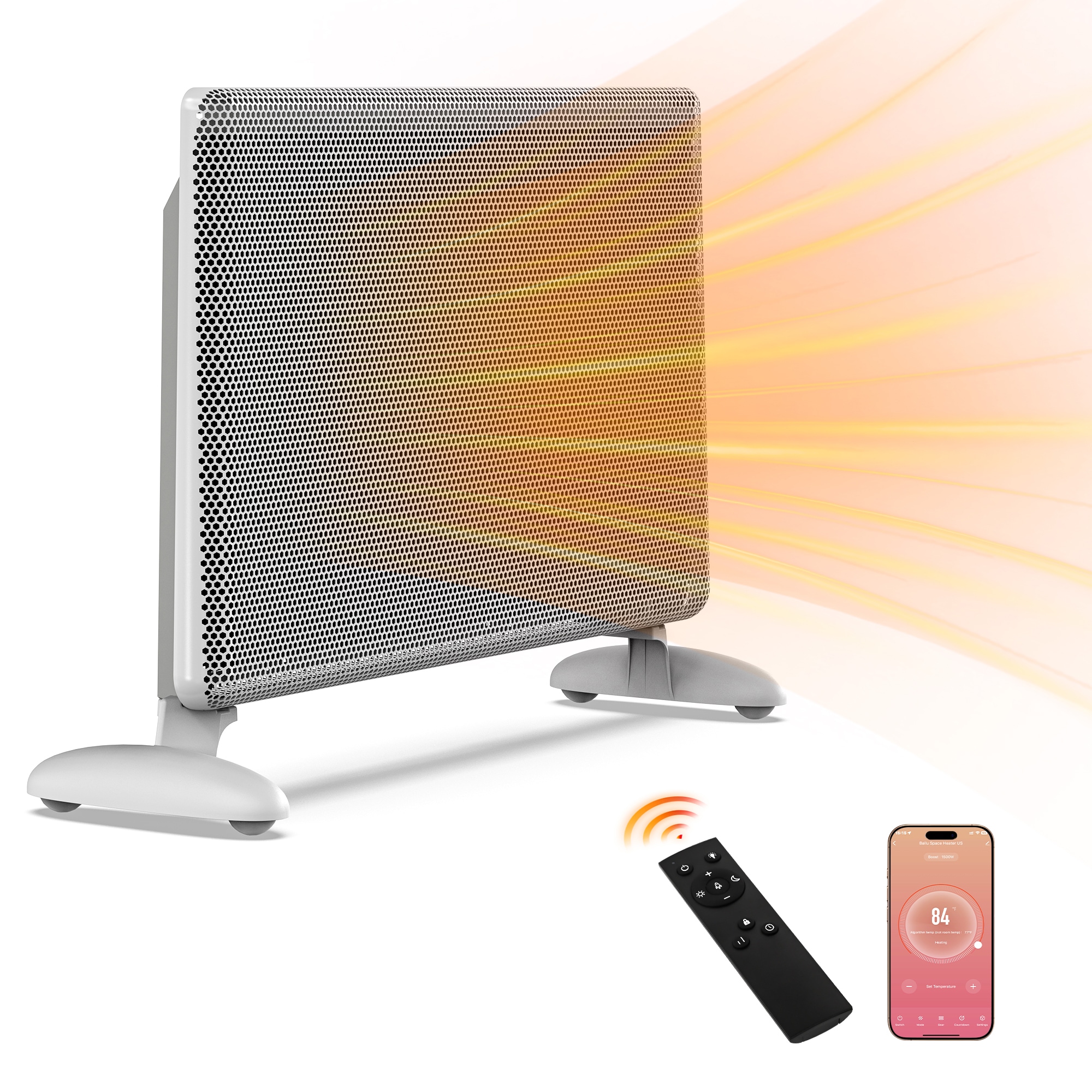 Up to 1500-Watt Convection Wall Mount Indoor Electric Space Heater with Thermostat and Remote Included