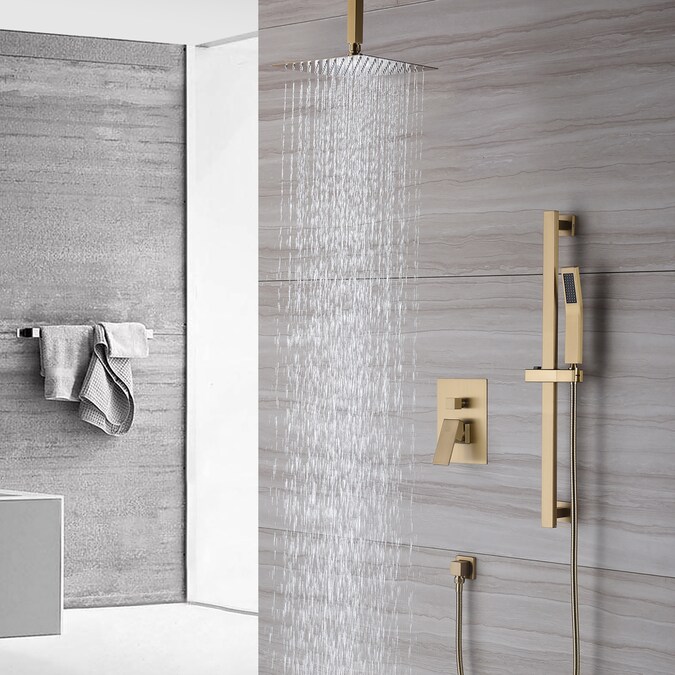 CASAINC Brushed Gold 10-in Built-In Shower Faucet System with 2-way Diverter (Pressure-balanced Valve Included)