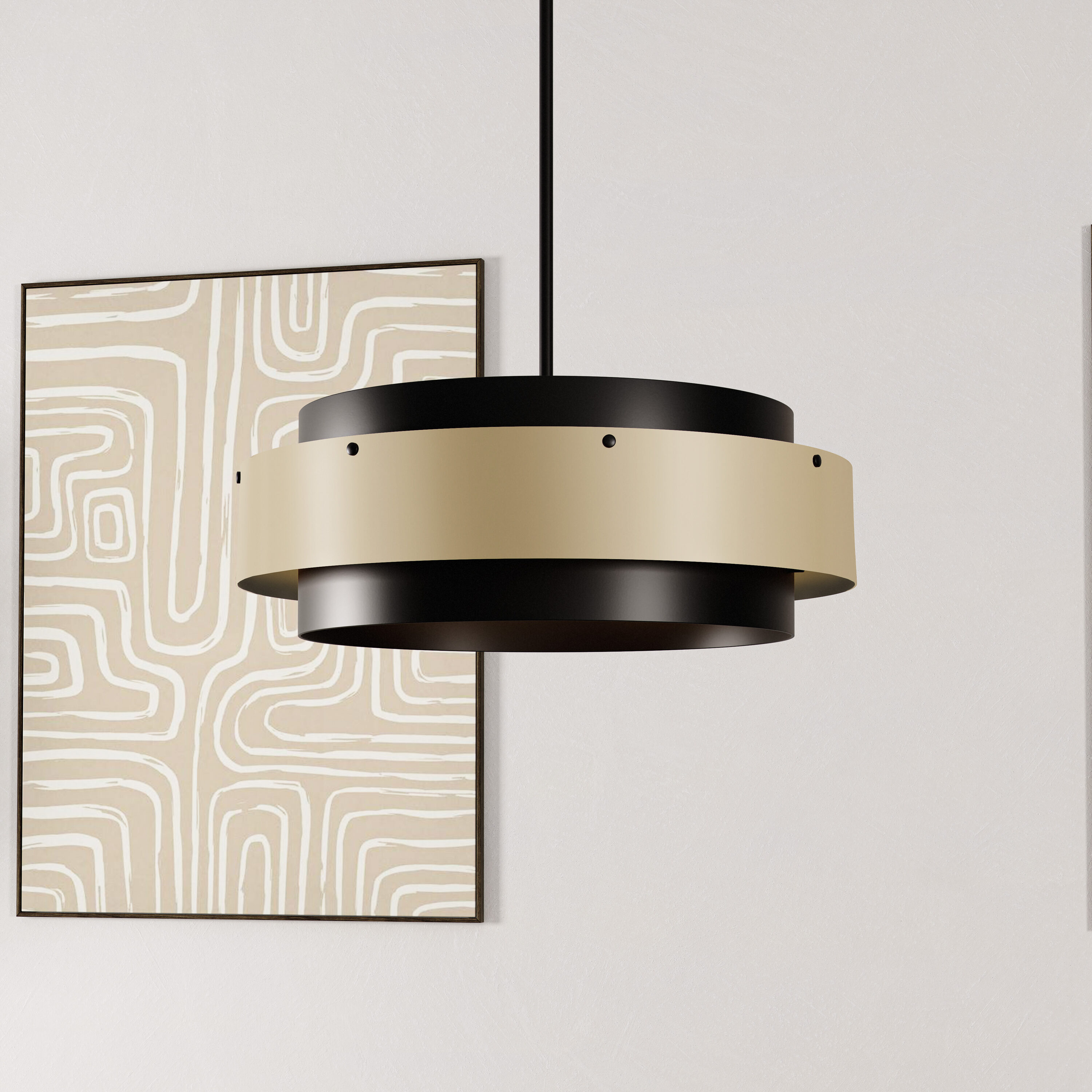 Ainsley 4 -Light Matte Black with Gold Transitional Drum Large Hanging Pendant light