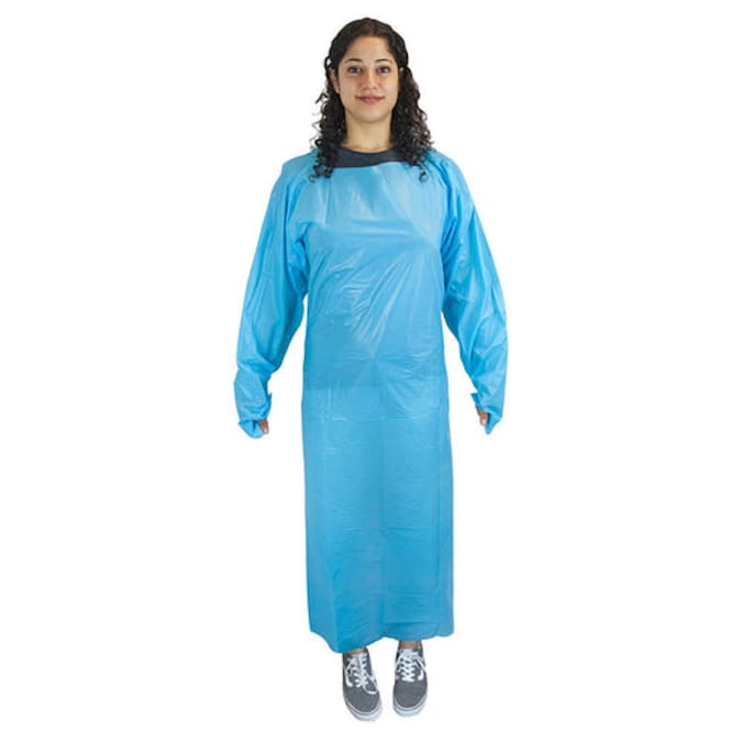 Safe Handler 54 X 79 Inch, Disposable Cast Polyethylene Gown Blue Apron, Thumb Loops, (Pack Of 200)