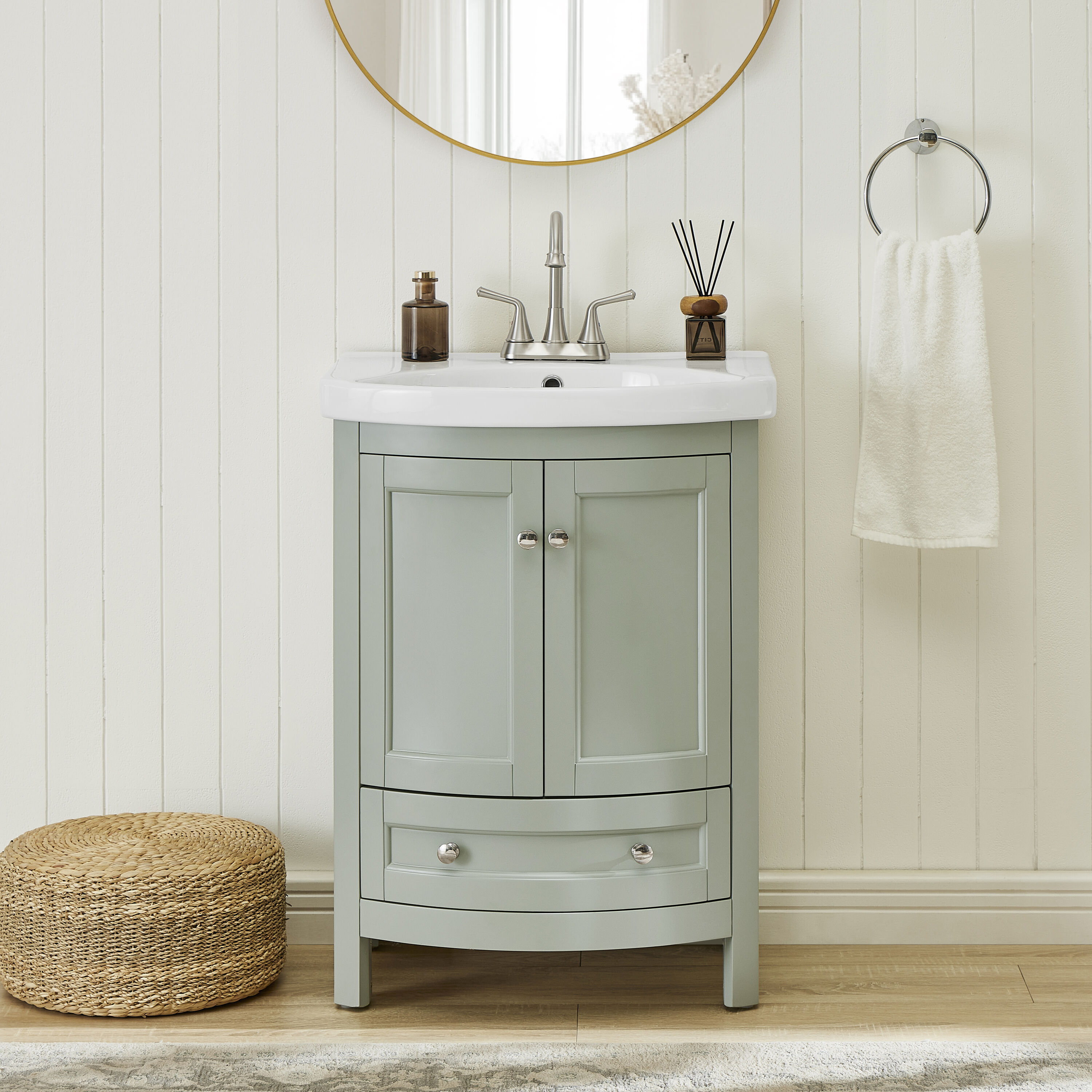 Bellina 24-in Gray Single sink Bathroom Vanity with White Ceramic Top