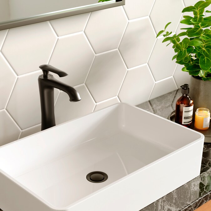 Karran Woodburn Matte Black Vessel 1-Handle Bathroom Sink Faucet with Drain - Image 4