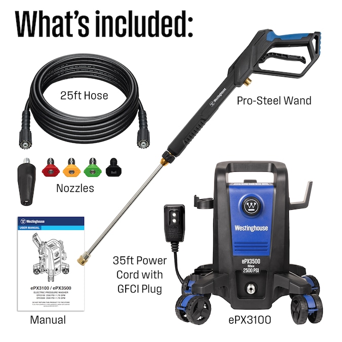 Westinghouse ePX3500 Includes 4 Nozzles + Turbo Nozzle 2500 PSI 1.76-GPM Cold Water Electric Pressure Washer with 5 Spray Tips - Image 4