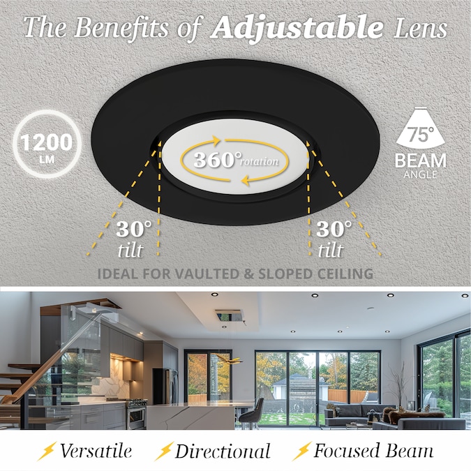 NUWATT 2700K-5000K Gimbal Retrofit 5/6"-in Black 6-in 1200-Lumen Switchable Round Dimmable LED Canned Shower Recessed Downlight (6-Pack) - Image 7