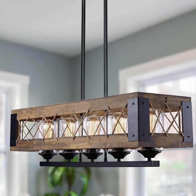 LNC Laius 5-Light Matte Black Farmhouse LED Dry rated Chandelier