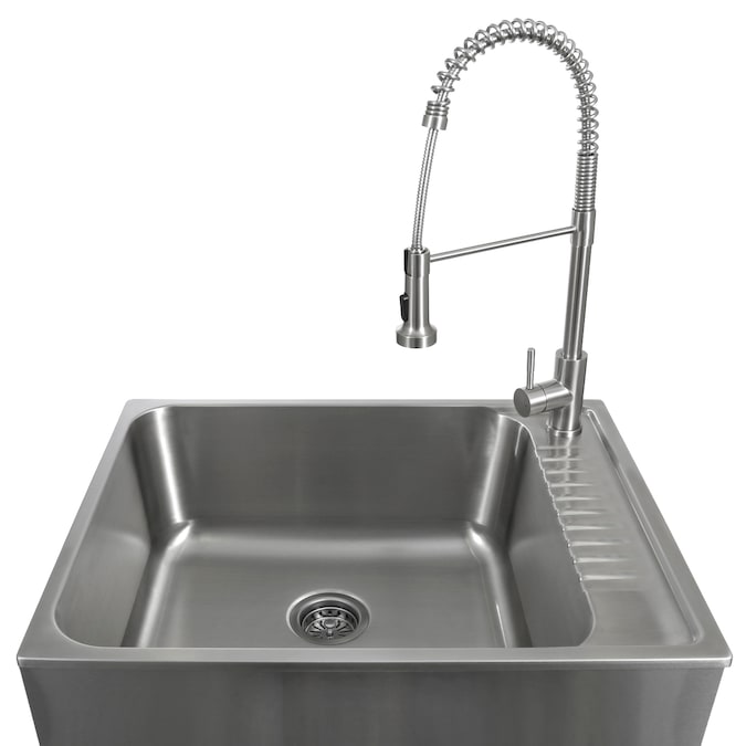 Presenza 28-in x 22-in 1-Basin Brushed Steel Drop-In Utility Tub with Faucet - Image 2