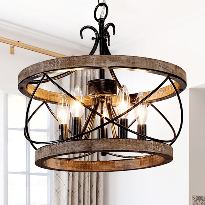 Oaks Decor Chester 5-Light Distressed Brown Farmhouse Led, Dry rated Chandelier